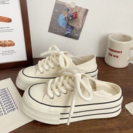 Giày thể thao độn đế nữ 5cm đế bằng tăng chiều cao vải canvas đi được 2 kiểu giày sục đi học đi chơi