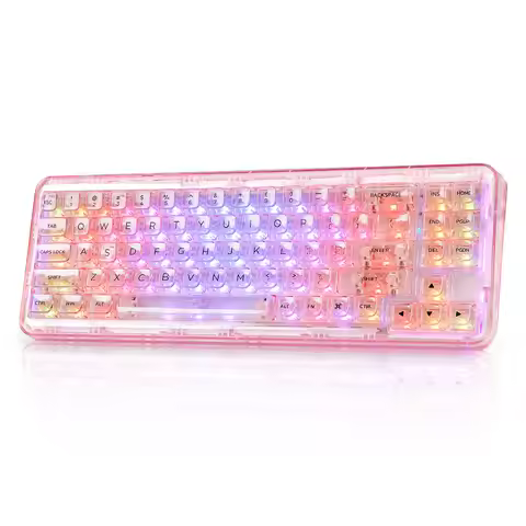 YUNZII X71 Pink 68% Layout Wireless BT/2.4G/USB-C Gasket Hot-Swap Transparent RGB Mechanical Gaming 