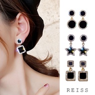 RAISS 925 Silver Diamond Stud Earrings Korea Pentagram Star Earrings Black Round Diamond Earrings
