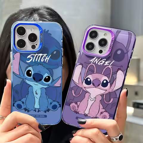 For Samsung Galaxy S25 S24 Plus S23 S22 S21 S20 FE Note 20 Ultra Kawaii Blue Stitch Angel Lens Circl
