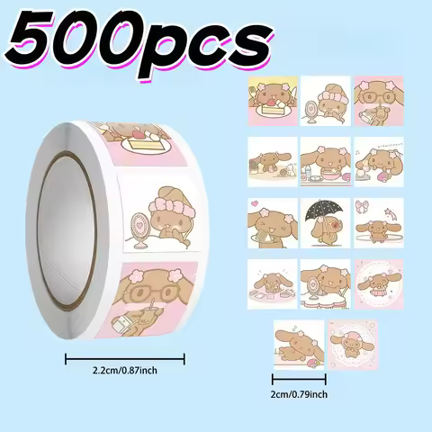 500Pcs Sanrio Mocha Sticker Roll, Cute Pink Daily Scene Cartoon Decals for DIY, Scrapbook & Gift Dec