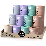 Bamboo 4-Layer Toilet Paper, Macaron Style, Fragrance-Free, No Bleaching, 24 Rolls, Strong Soft, Qui