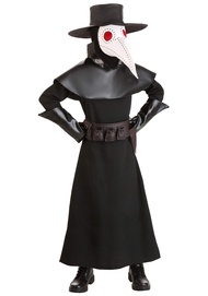 Kids Black Plague Doctor Costume, Scary Masked 16th Century Bubonic Physician Halloween Outfit