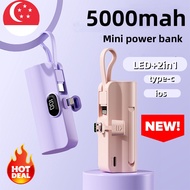 { SG } Portable 5000mAh mini powerbank Small capsule power bank with cable quick charge for type c iphone 2in1