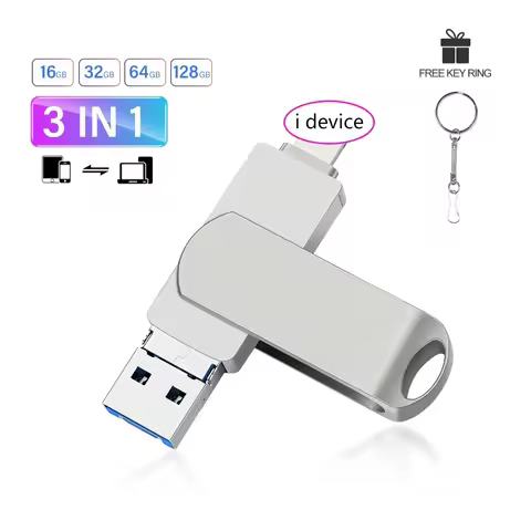 for iphone Rotate Usb 3.0 Flash Drive 8GB 16GB with 3 in 1 Mirco TYPE-C to lightning interface 32GB 