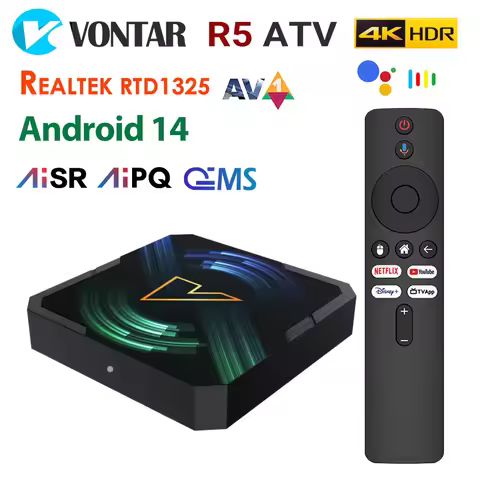 VONTAR R5 ATV TV Box Android14 Realtek1325 Support AI-PQ AI-SR HDR10+Wifi6 4K HD 2.1b AV1 100M LAN M