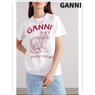 HOT GANNI Spring/Summer Short Sleeve Printed Cat Print Loose Round Neck Casual T-shirt s-5xl