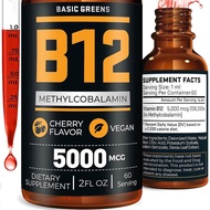 Vitamin B12 Sublingual Liquid Drops 5000 mcg – Vegan Methyl B-12 Supplement for Energy & Focus – B 1