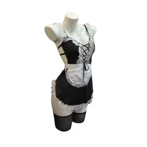 Maid Themed Lace Strap Role Play Costume Set With Adjustable Tie Design