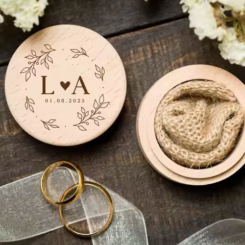 Personalized Ring Box Wedding Engagement Ring Dish Storage Custom Wooden Ring Keepsake Engraved Wedd