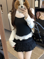 95353 Fake Two-Piece Lace Stitching Color Long-Sleeved T-Shirt