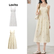 MALAYSIA..... Lovito Casual Ditsy Floral Draped Cotton Embroidered Sunflower Dress for Women L52AD07
