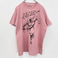 古著DC超級英雄閃電俠短袖印花T卹，粉紅色，圓領，復古設計，L碼