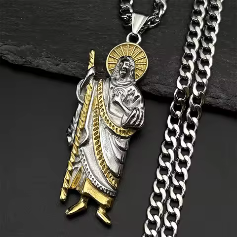 San Judas Tadeo Pendant Necklace for Men Women Stainless Steel Gold Silver Color Catholic Saints Apo