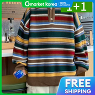 OMT | เสอไหมพรมผชาย คอปก ทรงหลวม ลายทาง สำหรบฤดใบไมรวง