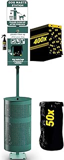 Flash Furniture Kessler Pet Waste Station with Glow in The Dark Sign, Bag Dispenser, Sanitizer Bottle, Trash Can - Includes 400 Pull Out Bags &amp; 50 Can Liners, Green