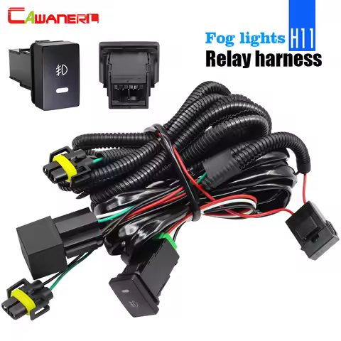 Cawanerl Car Fog Light Wiring Harness H11 Socket Wire + Switch with LED indicators AT Relay 40A For 
