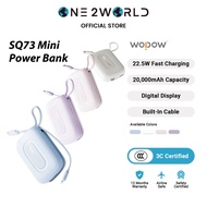 WOPOW SQ73 20000mAh Mini Power Bank with Built-in LN & Type-C Cables, 22.5W/20W Fast Charging for iP