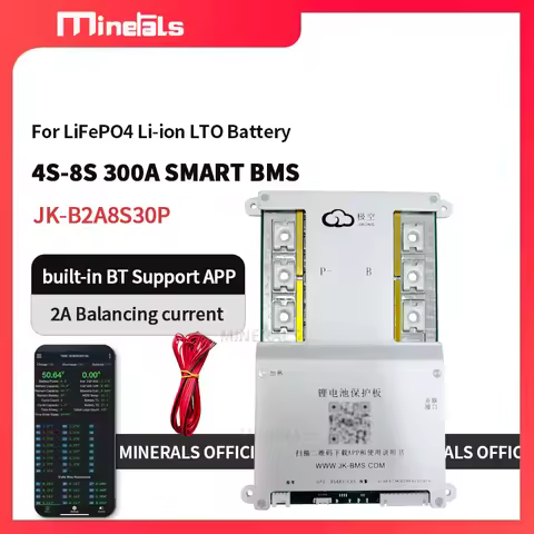 JK 4S-8S 300A Smart BMS 2A Active Balance Built-in BT APP JK-B2A8S30P 12V 24V LFP4 Actively Equalizi