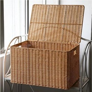 XXL Size Rattan Basket with Lid Hand-Woven Wicker Basket Rattan   Storage Box  Clothes Toy Organizer