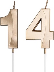 Champagne Gold 14th & 41st Birthday Candles for Cakes, Number 14 41 Candle Cake Cupcake Topper for B