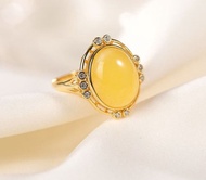 時尚簡約女性空白琥珀戒指簡單寶石 925 銀戒指