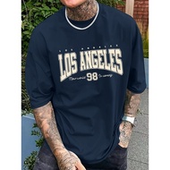 top teeLOS ANGELES 98 Print T-shirt For Men, Casual Short Sleeve T-shirt For Summer