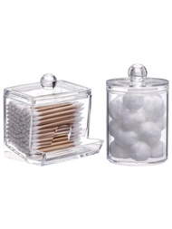 1/2pcs Plastic Lids Qtips Holder Bathroom Storage Organizer Container, 10 Oz, 7 Oz Ball Pad/Swab Dis