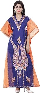 Shaded Poly Silk Kashmiri Aari Work Designer Kaftan Maxi Dress Beachwear Cover Up