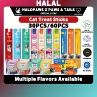 【PAWS&TAILS＆HALAL】1Box(60PCS) HALAL Cat Stick Snack/Cat treat/Makanan basah kucing（Ready Stock）