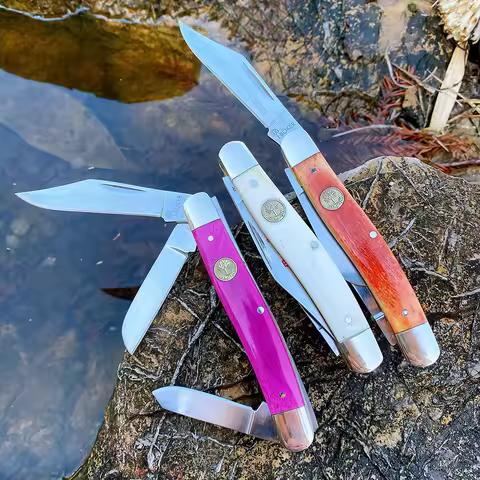 Watchman Trapper Knives Pocket Three Blades Slip Joint Folding Knife Classic Bone Grips Mirror Finis