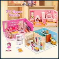 Bevavar 3D House Puzzle Toys Kids Handmade Miniature House DIY Kit Doll House Jigsaw Handmade Assemb