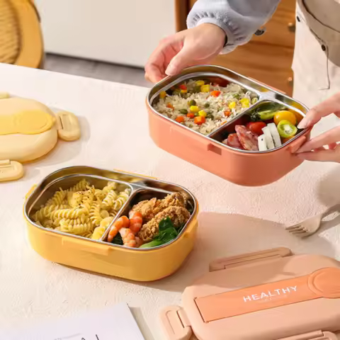 Kitchen Stainless Steel Insulated Lunch Box Office With Tableware Sealed Portable Lunch Box Student 