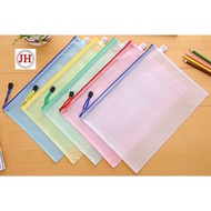 JOO HUAT JH A3 A4 A6 Colour Netting Zipper Bag Office learning grid zip file bag transparent portabl