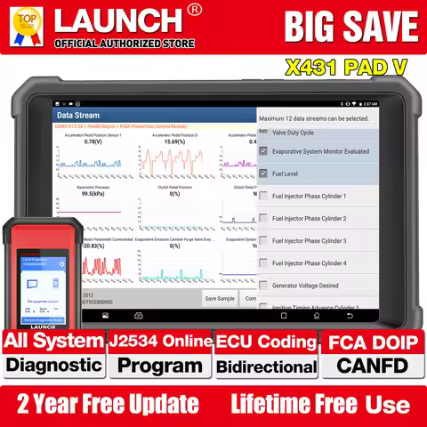 LAUNCH X431 PAD V ELITE Online J2534 Program ECU Coding Auto Diagnostic Tools Bidirectionnal All Ser