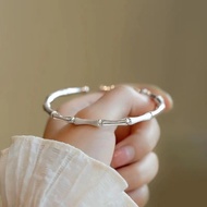 [1209 People Collection] S999 Silver Frosted Bamboo Bracelet Bracelet Girls Niche Solid Opening High