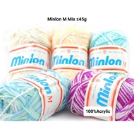 Minlon M Mix Color Acrylic Yarn (±45g) Benang Kait Benang Acrylic Nona Thread