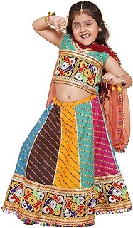 Kids Cotton Kathyavadi Embroidery Lehenga Choli With Dupatta Set For Girls