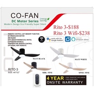 FANCO Rito3 Rito5/WiFi DC Ceiling Fan + Remote(Optional Wifi) + 24W Tricolour LED Light [FOR LOW CEILING/WiFi]