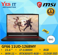 MSI KATANA GF66 11UD-1268MY 15.6" FHD Gaming Laptop ( I7-11800H 8GB 512GB SSD RTX3050Ti 4GB W11 2YW 