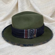 約魯巴族手織帶子 黑苗族立體刺繡 藍染柿染 羊毛帽