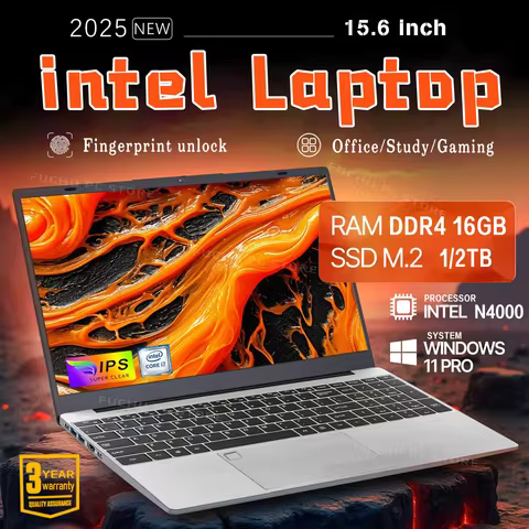 15.6 Inch Laptop Fingerprint Unlock PC Windows 11 Office Study NoteBook Gaming Computer Intel Celero