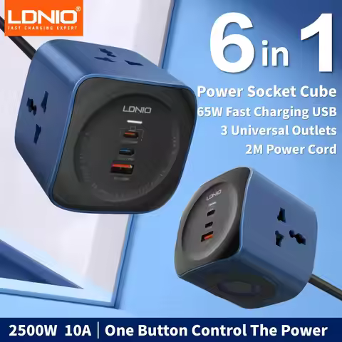 Cube Power Strip LDNIO 65W Charging Stations 2M Electric Extension Power Cord EU UK US Plug USB C Ad