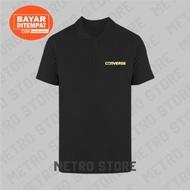 Polo Shirt Conv Logo Text Premium Gold Print | Polo Shirt Short Sleeve Collar Young Men Cool Latest Unisex Distro.....