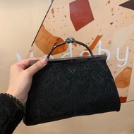 預留品 MBC 人手製 駁腳 黑色腰果花織錦 20cm 框 口金包