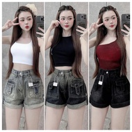 ELWYN women's jeanShorts (without belt) multicolored pocket denim shorts size S M L SPG16