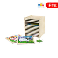 [อายุ 2+] ชุดเกมภาพสัตว์ปริศนาไม้ 12 ชุด (9 Piece-Puzzle : 12pcs Set w/Storage shelf) [Viga]