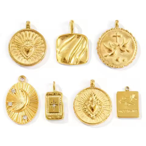 1 PC 304 Stainless Steel Charms 18k Gold Plated Ex Voto Heart Passport Cross And Dove Of Peace Penda
