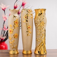 [48H Shipping]60cm Floor Ceramic Vase European Vase Ornaments Large Living Room TV Cabinet Entrance Golden Flower Arrangement