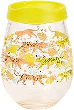 C.R. Gibson Neon Cheetah Acrylic Stemless Wine Glass with Lid, 12 fl. Oz.
